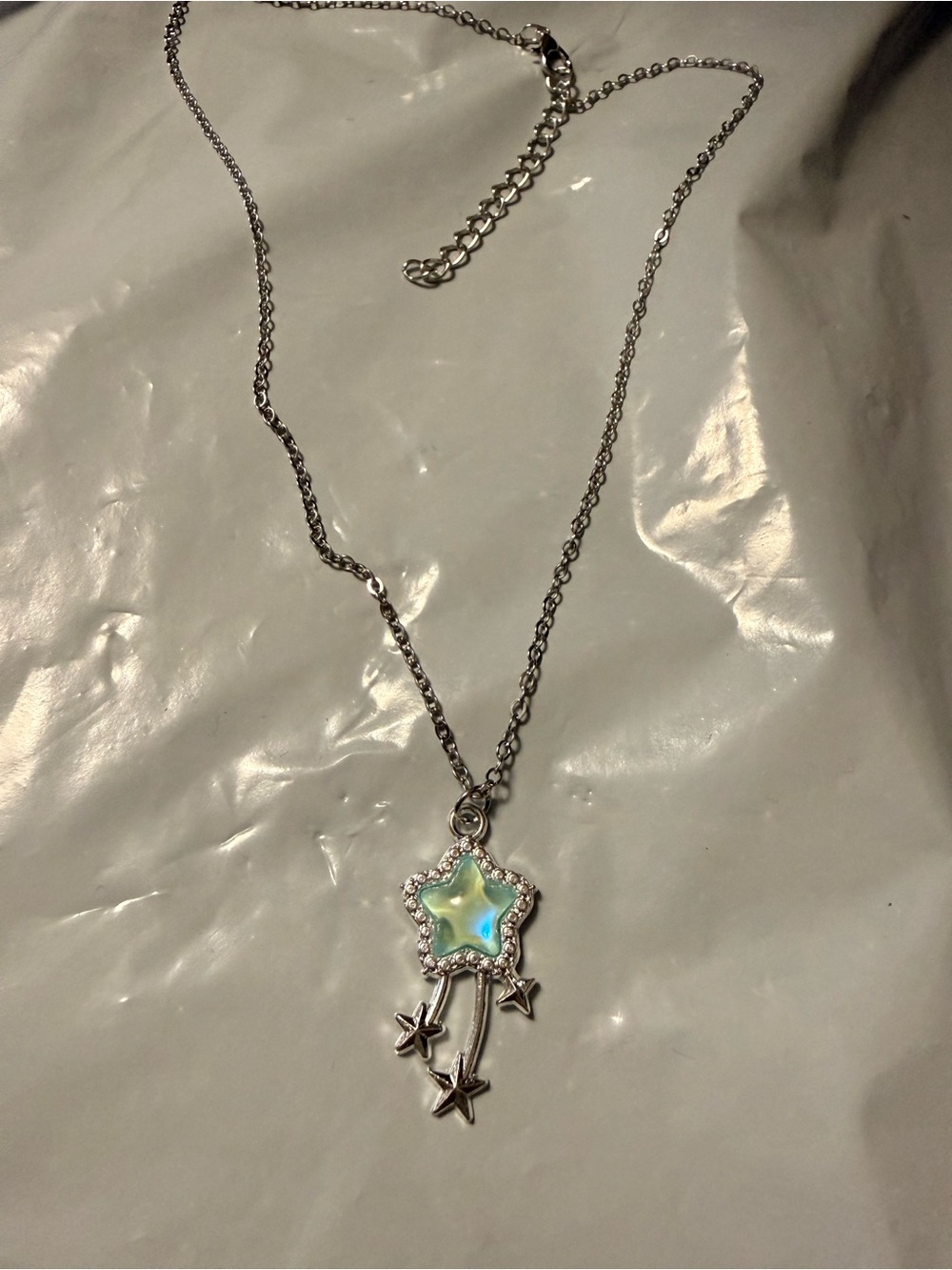 Silver Star Dangle Necklace with Opalescent Center